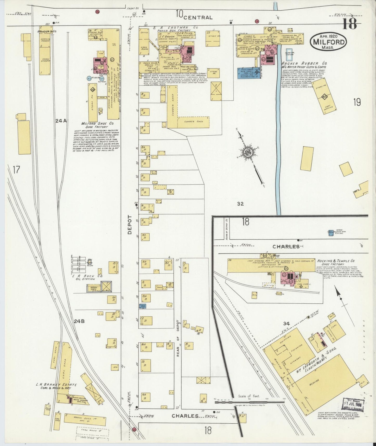 Sanborn Fire Insurance Map from Milford, Worcester County, Massachusetts (1920), Sheet #0018 - Complete Map Set gallery image, historic Sanborn map, vintage wall art, Massachusetts Massachusetts