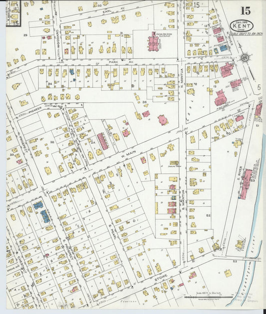 Sanborn Fire Insurance Map from Kent, Portage County, Ohio (1919), Sheet #0015 - Historic Sanborn Fire Insurance Map Print, vintage old map wall art, antique decor, genealogy gift, Ohio Ohio map