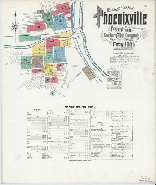 Sanborn Fire Insurance Map from Phoenixville, Chester County, Pennsylvania (1906), Sheet #0001 - Historic Sanborn Fire Insurance Map Print, vintage old map wall art, antique decor, genealogy gift, Pennsylvania Pennsylvania map