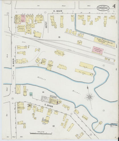 Sanborn Fire Insurance Map from Orange, Franklin County, Massachusetts (1889), Sheet #0004 - Historic Sanborn Fire Insurance Map Print, vintage old map wall art, antique decor, genealogy gift, Massachusetts Massachusetts map