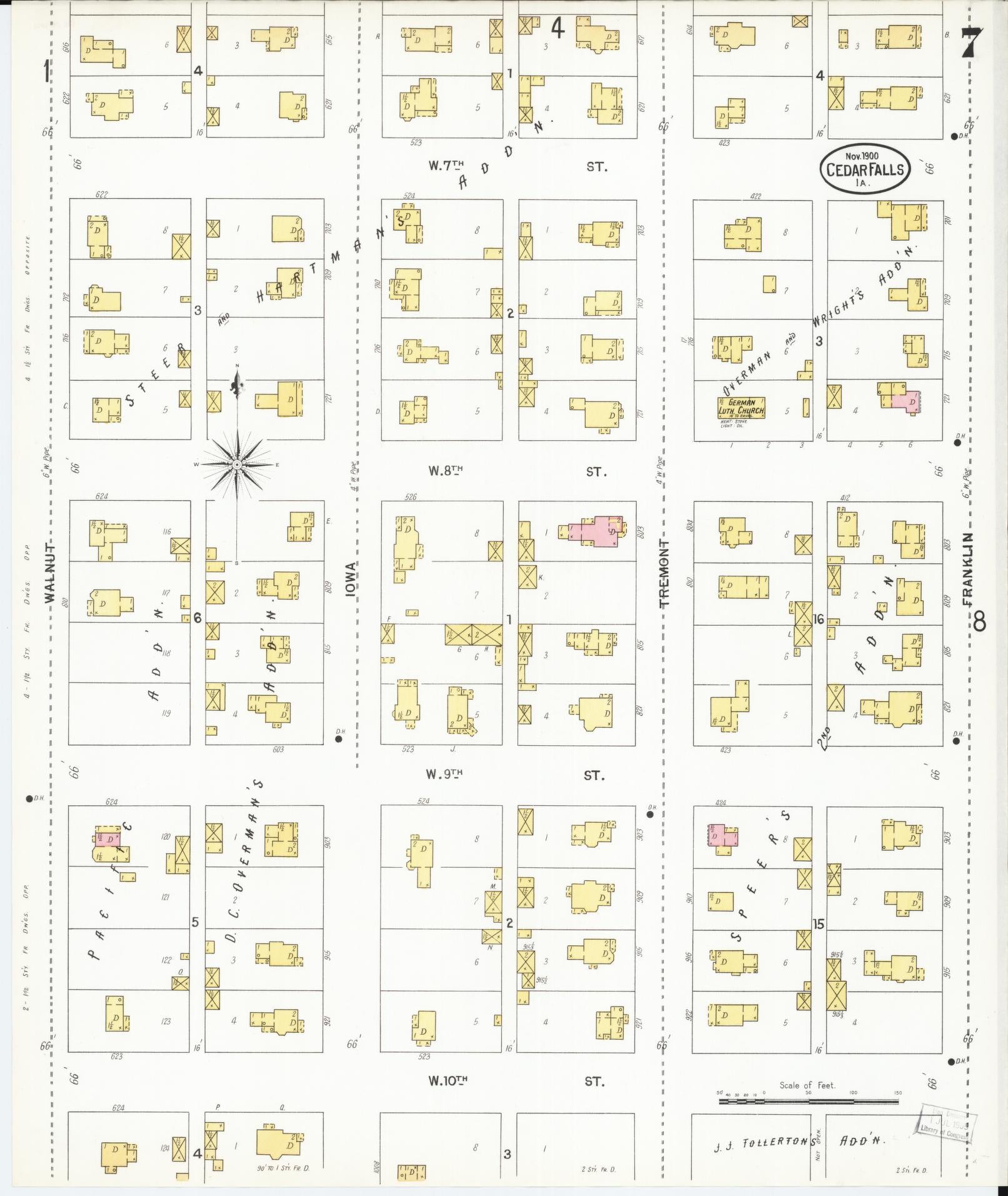 Sanborn Fire Insurance Map from Cedar Falls, Black Hawk County, Iowa (1900), Sheet #0007 - Historic Sanborn Fire Insurance Map Print, vintage old map wall art