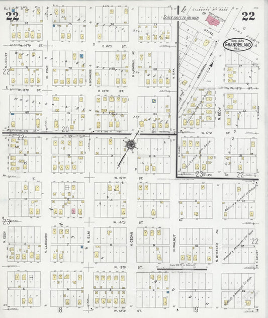 Sanborn Fire Insurance Map from Grand Island, Hall County, Nebraska (1924), Sheet #0022 - Historic Sanborn Fire Insurance Map Print, vintage old map wall art, antique decor, genealogy gift, Nebraska Nebraska map
