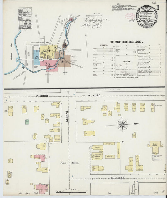 Sanborn Fire Insurance Map from Cazenovia, Madison County, New York (1890), Sheet #0001 - Complete Map Set gallery image, historic Sanborn map, vintage wall art, New York New York