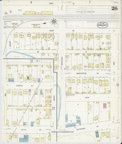 Sanborn Fire Insurance Map from Kankakee, Kankakee County, Illinois (1907), Sheet #0026 - Historic Sanborn Fire Insurance Map Print, vintage old map wall art, antique decor, genealogy gift, Illinois Illinois map