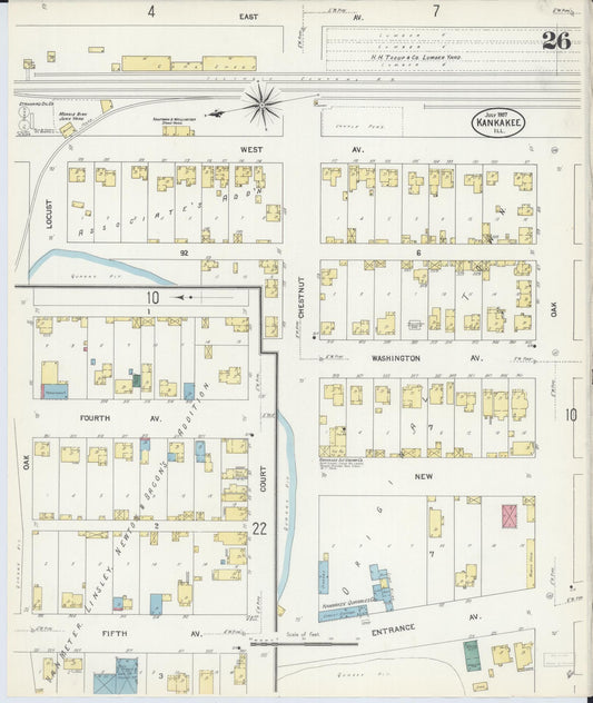 Sanborn Fire Insurance Map from Kankakee, Kankakee County, Illinois (1907), Sheet #0026 - Historic Sanborn Fire Insurance Map Print, vintage old map wall art, antique decor, genealogy gift, Illinois Illinois map