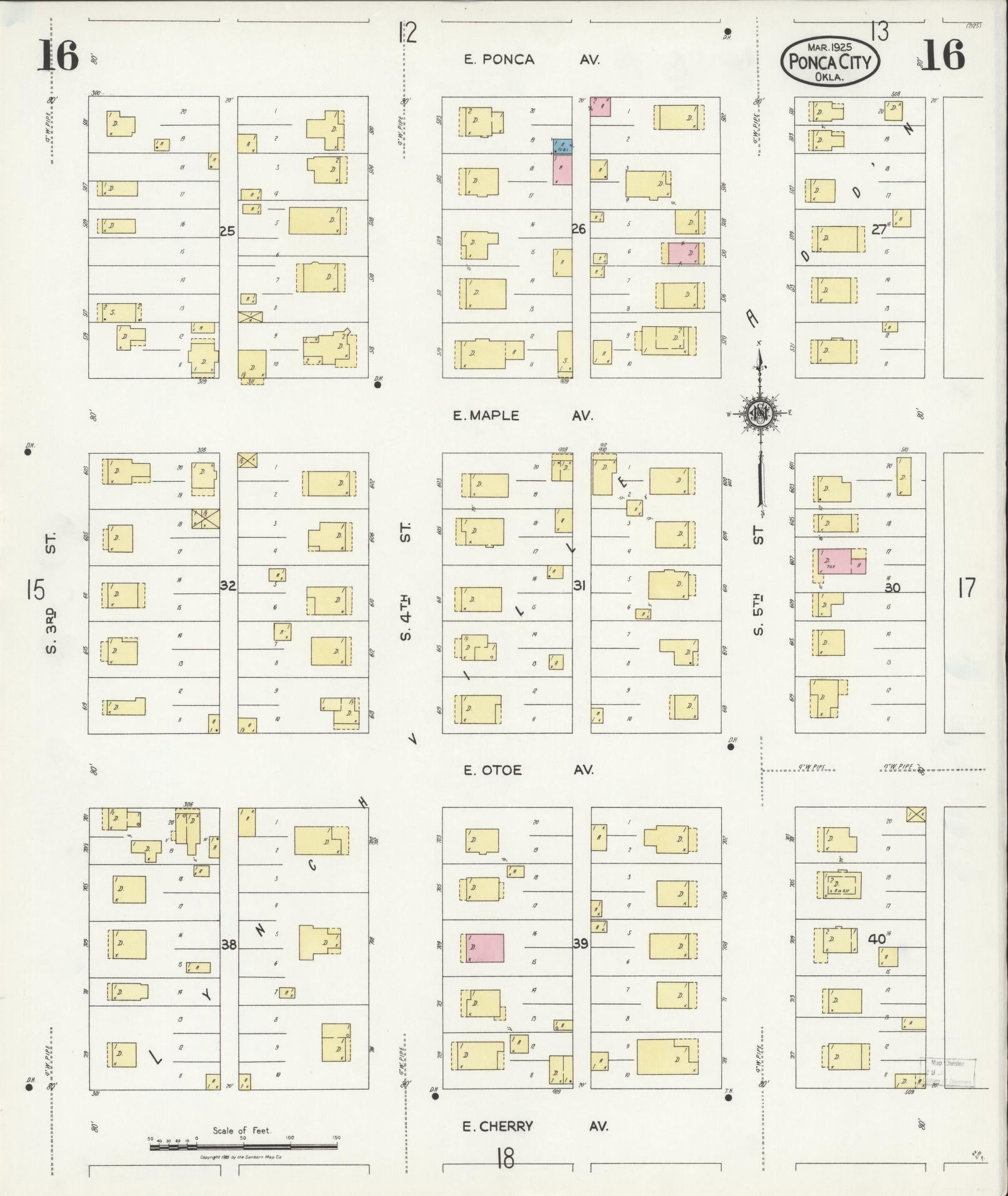 Sanborn Fire Insurance Map from Ponca City, Kay County, Oklahoma (1925), Sheet #0016 - Complete Map Set gallery image, historic Sanborn map, vintage wall art, Oklahoma Oklahoma