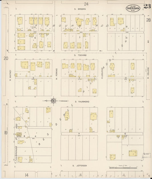 Sanborn Fire Insurance Map from Sheridan, Sheridan County, Wyoming (1912), Sheet #0023 - Historic Sanborn Fire Insurance Map Print, vintage old map wall art, antique decor, genealogy gift, Wyoming Wyoming map