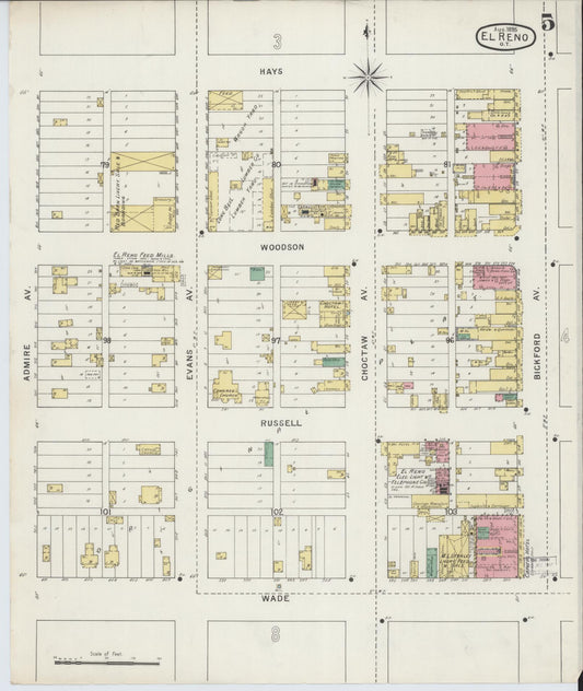 Sanborn Fire Insurance Map from El Reno, Canadian County, Oklahoma (1895), Sheet #0005 - Historic Sanborn Fire Insurance Map Print, vintage old map wall art, antique decor, genealogy gift, Oklahoma Oklahoma map