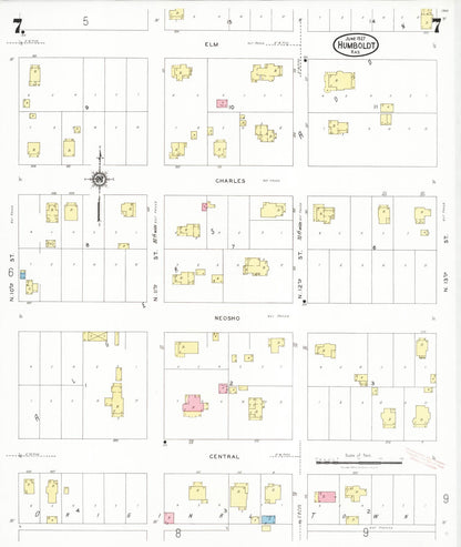 Sanborn Fire Insurance Map from Humboldt, Allen County, Kansas (1927), Sheet #0007 - Complete Map Set gallery image, historic Sanborn map, vintage wall art, Kansas Kansas