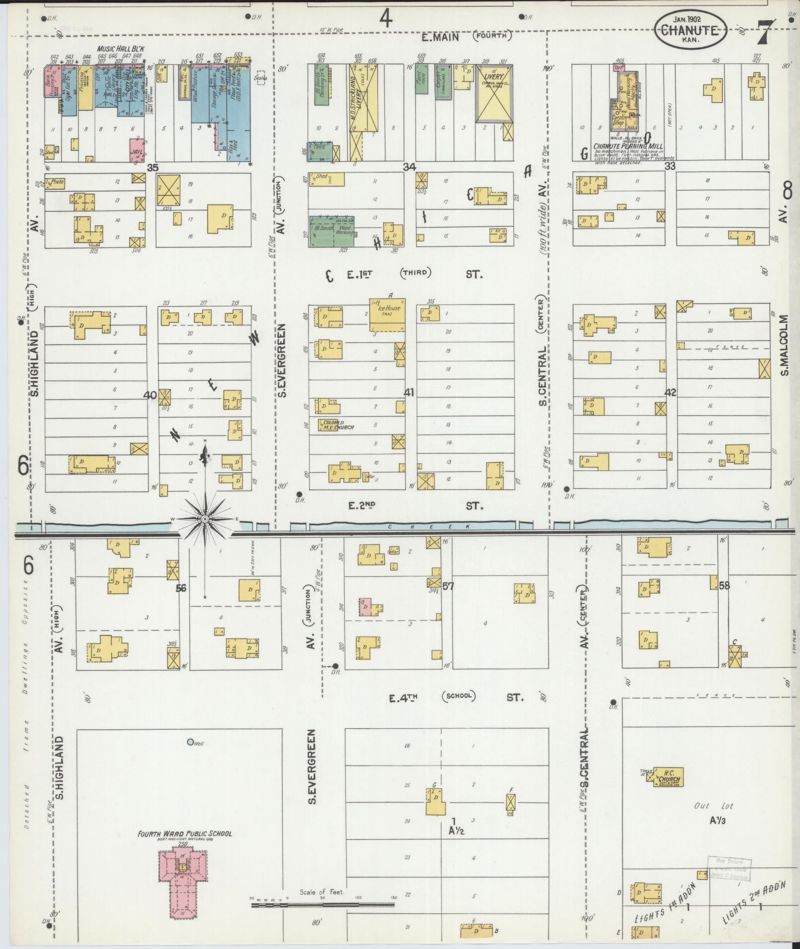 Sanborn Fire Insurance Map from Chanute, Neosho County, Kansas (1902), Sheet #0007 - Historic Sanborn Fire Insurance Map Print, vintage old map wall art, antique decor, genealogy gift, Kansas Kansas map