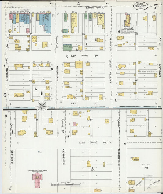 Sanborn Fire Insurance Map from Chanute, Neosho County, Kansas (1902), Sheet #0007 - Historic Sanborn Fire Insurance Map Print, vintage old map wall art, antique decor, genealogy gift, Kansas Kansas map