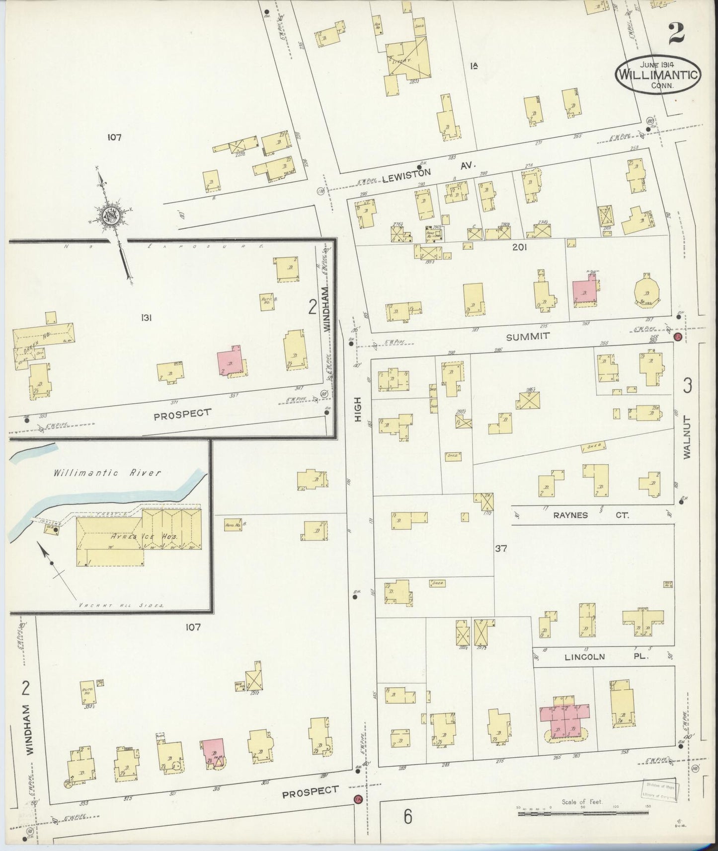 Sanborn Fire Insurance Map from Willimantic, Windham County, Connecticut (1914), Sheet #0002 - Historic Sanborn Fire Insurance Map Print, vintage old map wall art, antique decor, genealogy gift, Connecticut Connecticut map
