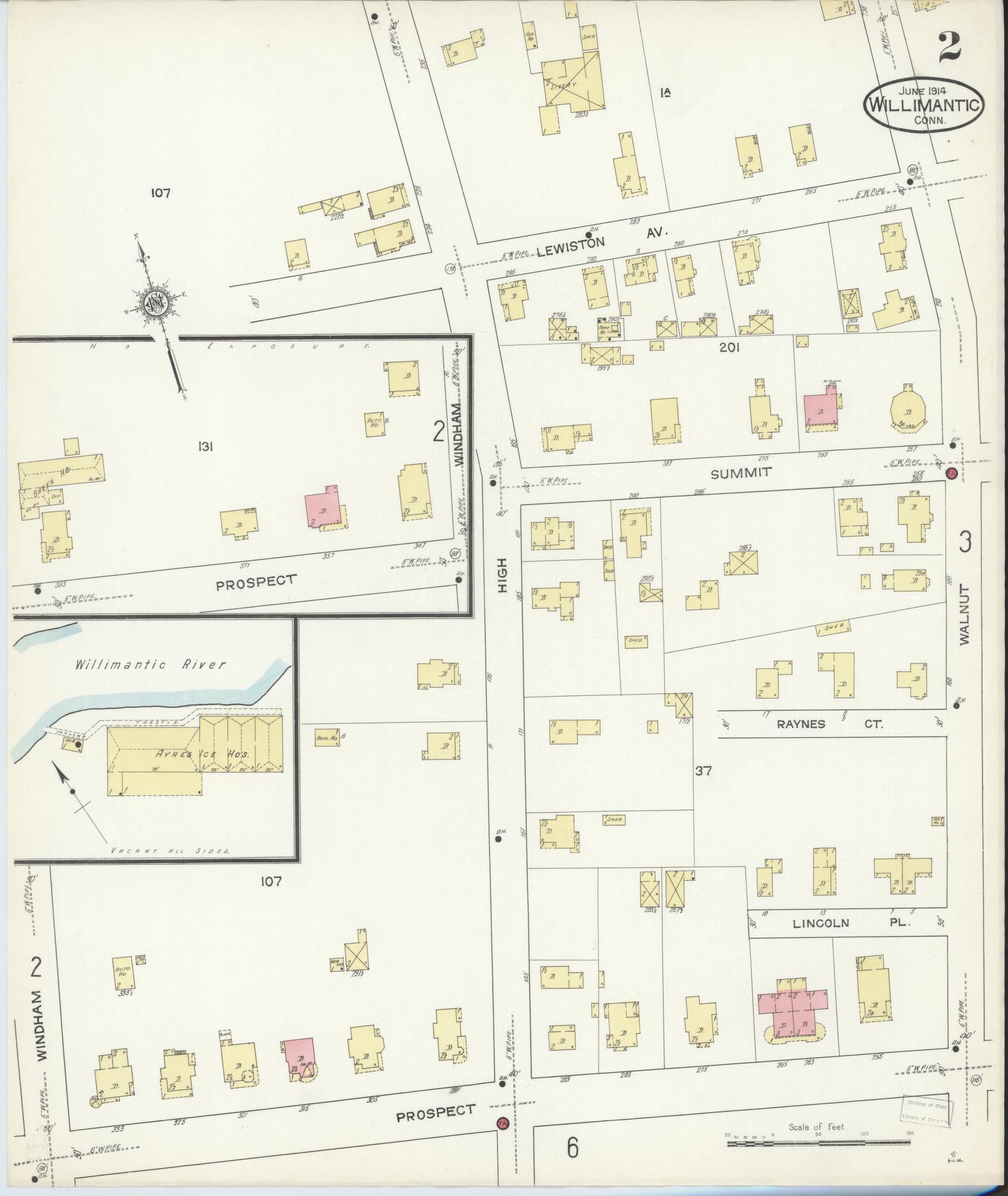 Sanborn Fire Insurance Map from Willimantic, Windham County, Connecticut (1914), Sheet #0002 - Historic Sanborn Fire Insurance Map Print, vintage old map wall art, antique decor, genealogy gift, Connecticut Connecticut map
