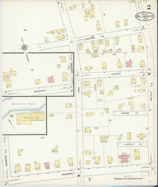 Sanborn Fire Insurance Map from Willimantic, Windham County, Connecticut (1914), Sheet #0002 - Historic Sanborn Fire Insurance Map Print, vintage old map wall art, antique decor, genealogy gift, Connecticut Connecticut map