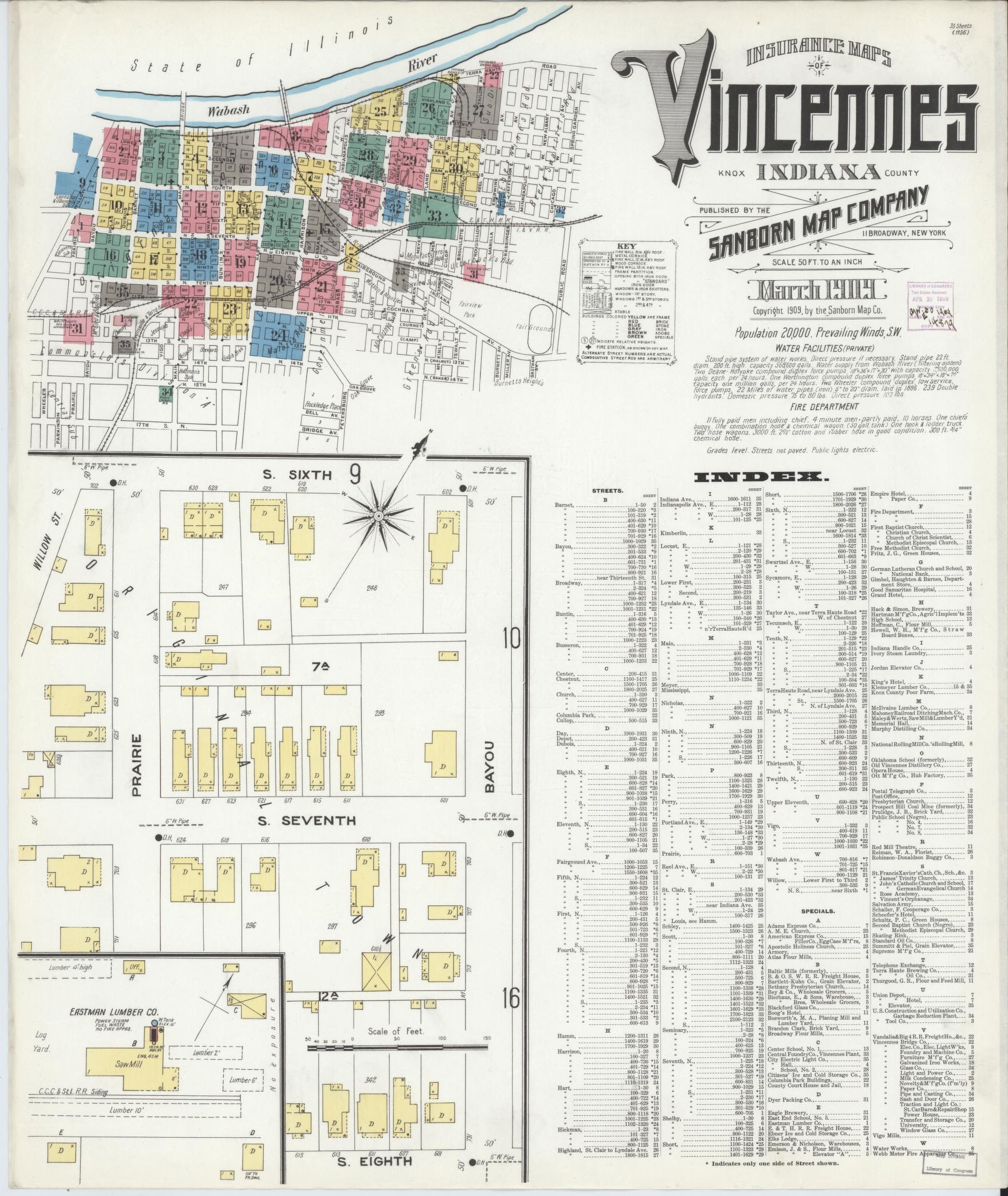 Sanborn Fire Insurance Map from Vincennes, Knox County, Indiana. (1909) – Historic Sanborn Fire Insurance Map Print