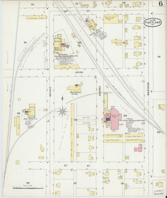 Sanborn Fire Insurance Map from Portland, Jay County, Indiana (1896), Sheet #0006 - Historic Sanborn Fire Insurance Map Print, vintage old map wall art, antique decor, genealogy gift, Indiana Indiana map