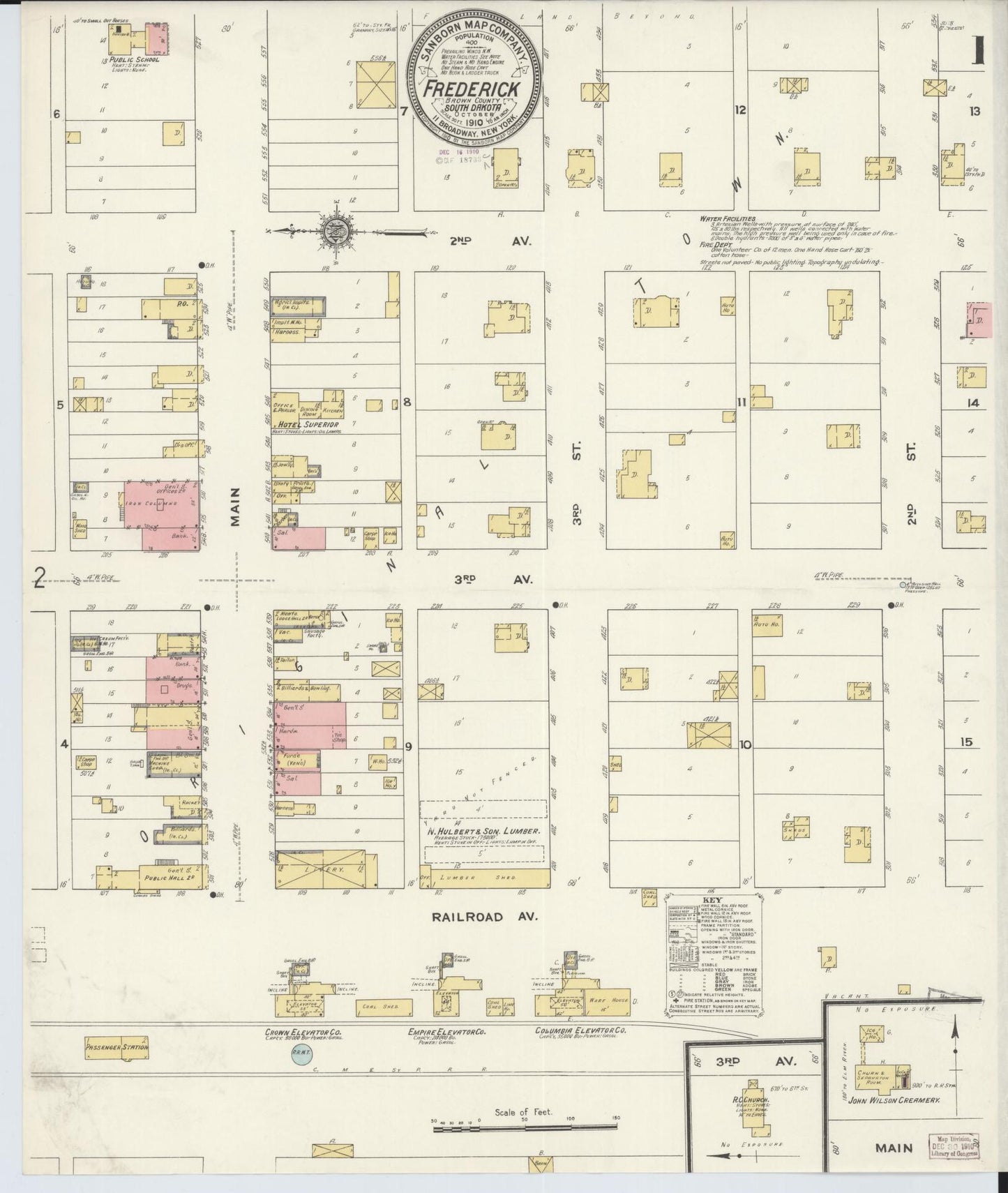 Sanborn Fire Insurance Map from Frederick, Brown County, South Dakota (1910), Sheet #0001 - Historic Sanborn Fire Insurance Map Print, vintage old map wall art, antique decor, genealogy gift, South Dakota South Dakota map