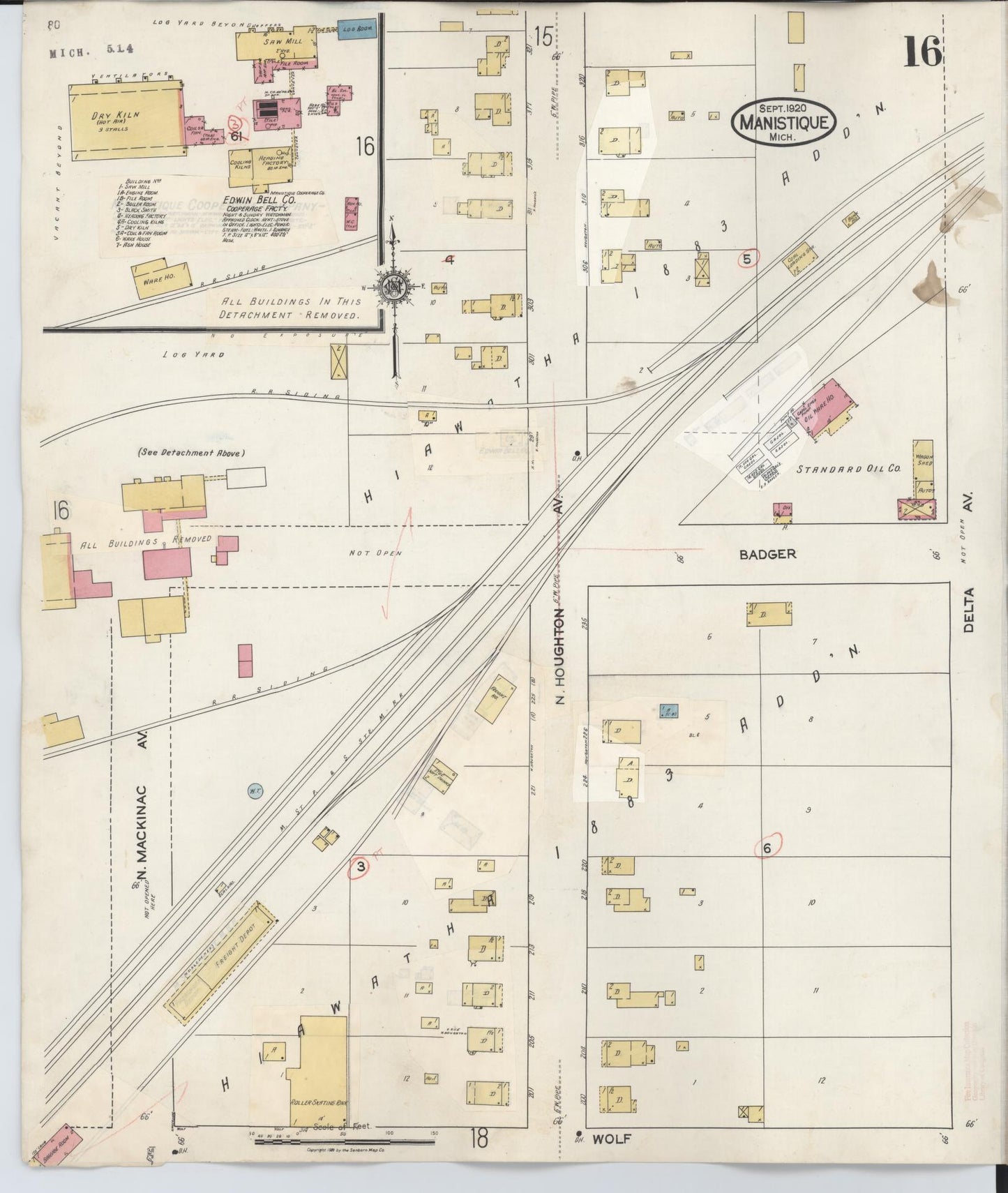 Sanborn Fire Insurance Map from Manistique, Schoolcraft County, Michigan (1950), Sheet #0016 - Complete Map Set gallery image, historic Sanborn map, vintage wall art, Michigan Michigan