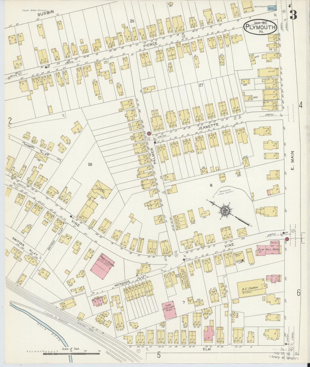 Sanborn Fire Insurance Map from Plymouth, Luzerne County, Pennsylvania (1912), Sheet #0003 - Historic Sanborn Fire Insurance Map Print, vintage old map wall art, antique decor, genealogy gift, Pennsylvania Pennsylvania map