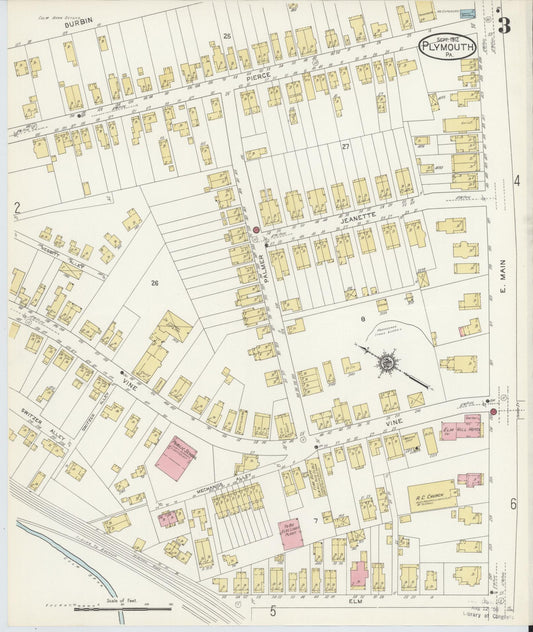 Sanborn Fire Insurance Map from Plymouth, Luzerne County, Pennsylvania (1912), Sheet #0003 - Historic Sanborn Fire Insurance Map Print, vintage old map wall art, antique decor, genealogy gift, Pennsylvania Pennsylvania map