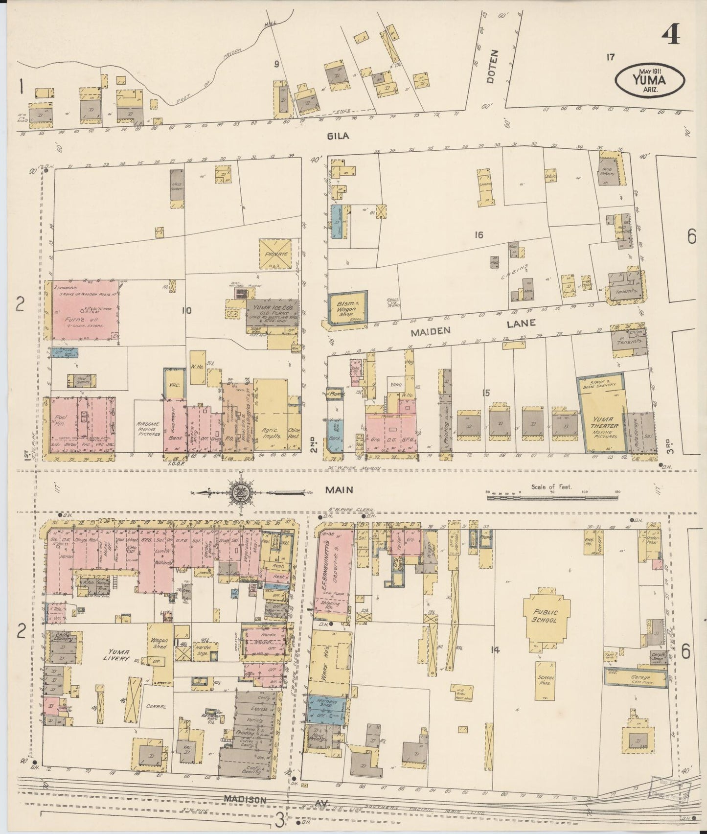 Sanborn Fire Insurance Map from Yuma, Yuma County, Arizona (1911), Sheet #0004 - Complete Map Set gallery image, historic Sanborn map, vintage wall art, Arizona Arizona