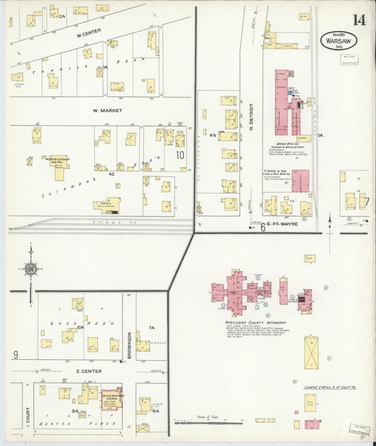Sanborn Fire Insurance Map from Warsaw, Kosciusko County, Indiana (1910), Sheet #0014 - Historic Sanborn Fire Insurance Map Print, vintage old map wall art, antique decor, genealogy gift, Indiana Indiana map
