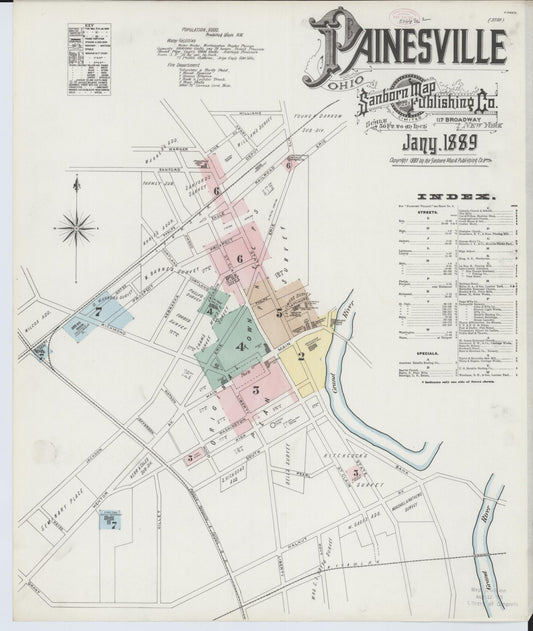 Sanborn Fire Insurance Map from Painesville, Lake County, Ohio (1889), Sheet #0001 - Historic Sanborn Fire Insurance Map Print, vintage old map wall art, antique decor, genealogy gift, Ohio Ohio map