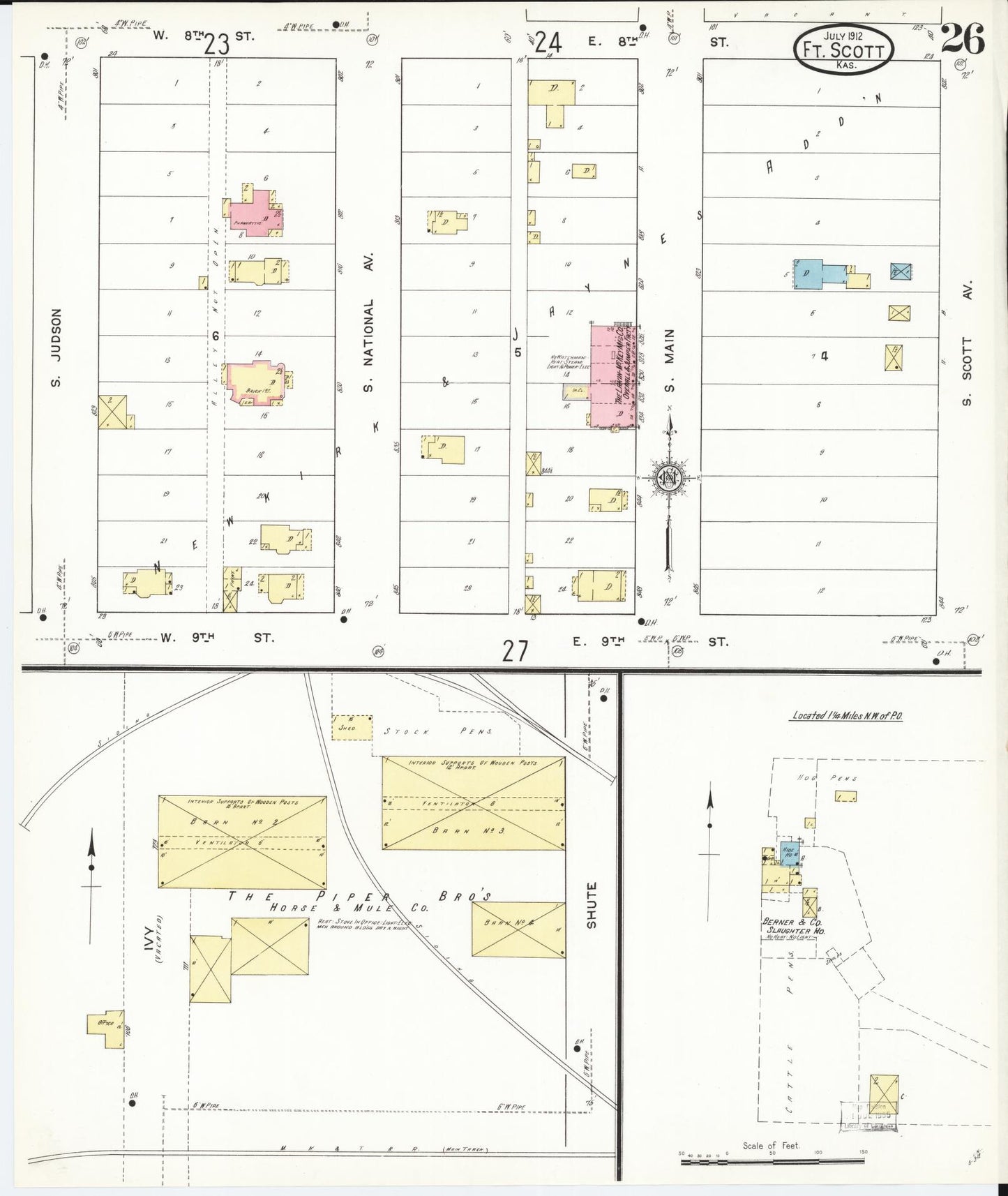 Sanborn Fire Insurance Map from Fort Scott, Bourbon County, Kansas (1912), Sheet #0026 - Complete Map Set gallery image, historic Sanborn map, vintage wall art, Kansas Kansas