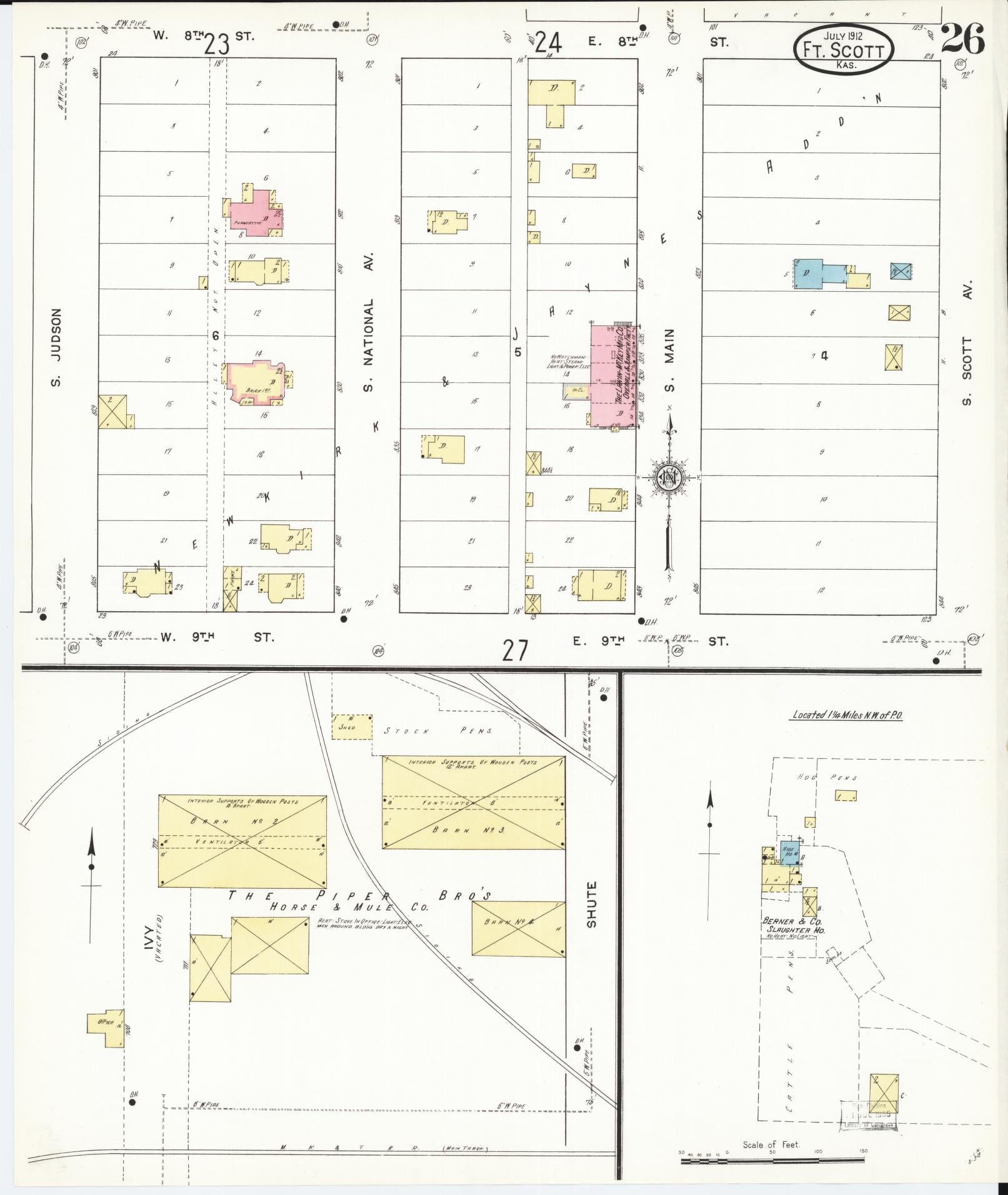 Sanborn Fire Insurance Map from Fort Scott, Bourbon County, Kansas (1912), Sheet #0026 - Complete Map Set gallery image, historic Sanborn map, vintage wall art, Kansas Kansas