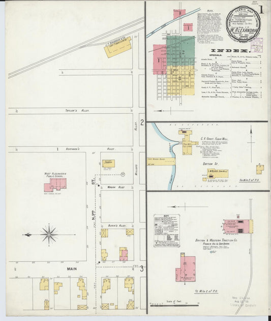 Sanborn Fire Insurance Map from West Alexandria, Preble County, Ohio (1901), Sheet #0001 - Historic Sanborn Fire Insurance Map Print, vintage old map wall art, antique decor, genealogy gift, Ohio Ohio map