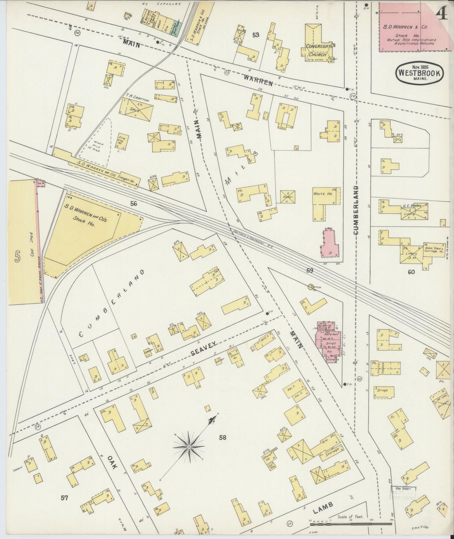 Sanborn Fire Insurance Map from Westbrook, Cumberland County, Maine (1895), Sheet #0004 - Complete Map Set gallery image, historic Sanborn map, vintage wall art, Maine Maine