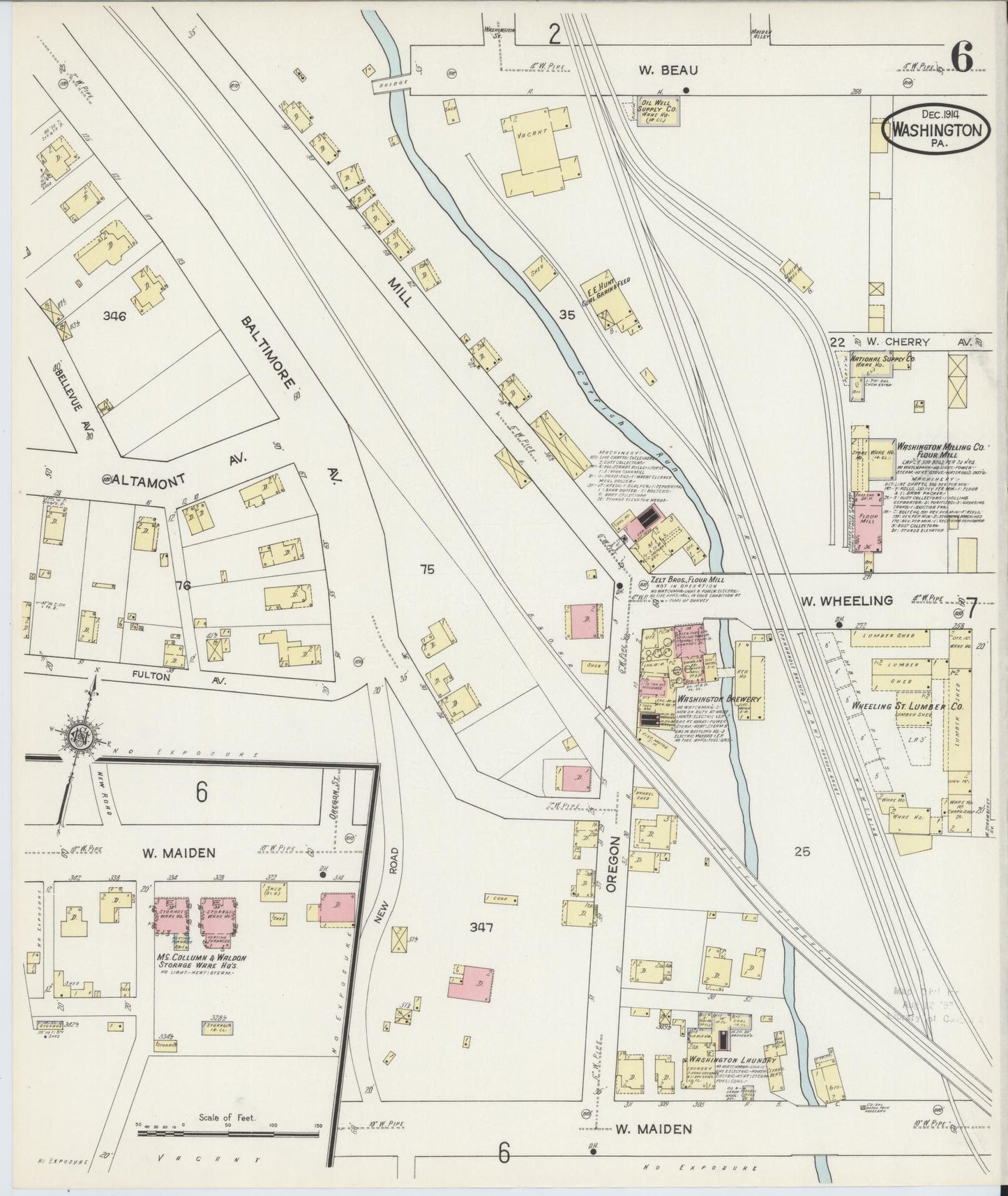 Sanborn Fire Insurance Map from Washington, Washington County, Pennsylvania (1914), Sheet #0006 - Historic Sanborn Fire Insurance Map Print, vintage old map wall art, antique decor, genealogy gift, Sanborn Fire Insurance Map from Washington Washington map