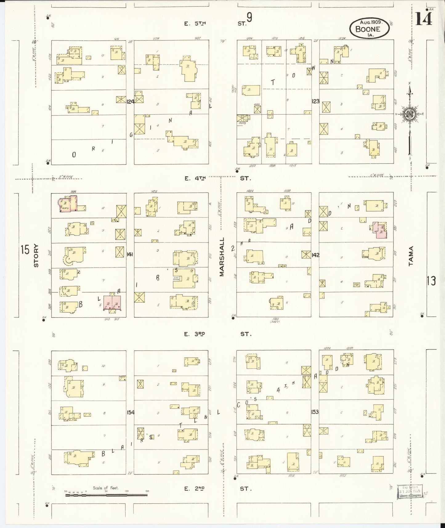 Sanborn Fire Insurance Map from Boone, Boone County, Iowa (1909), Sheet #0014 - Historic Sanborn Fire Insurance Map Print, vintage old map wall art
