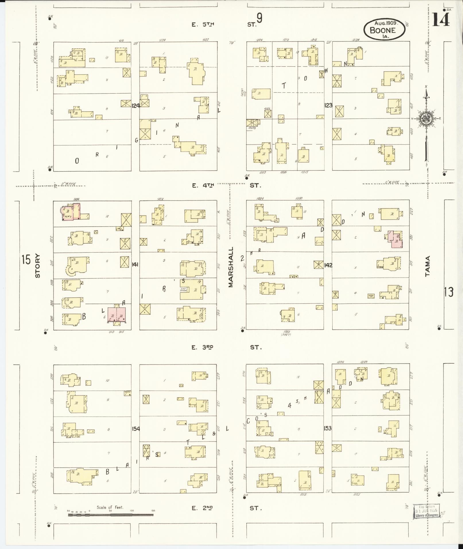 Sanborn Fire Insurance Map from Boone, Boone County, Iowa (1909), Sheet #0014 - Historic Sanborn Fire Insurance Map Print, vintage old map wall art