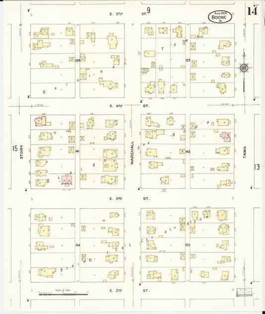 Sanborn Fire Insurance Map from Boone, Boone County, Iowa (1909), Sheet #0014 - Historic Sanborn Fire Insurance Map Print, vintage old map wall art