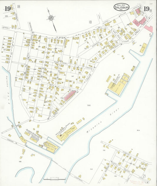 Sanborn Fire Insurance Map from Salisbury, Wicomico County, Maryland (1931), Sheet #0019 - Historic Sanborn Fire Insurance Map Print, vintage old map wall art, antique decor, genealogy gift, Maryland Maryland map