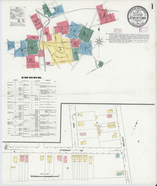 Sanborn Fire Insurance Map from Jenkintown, Montgomery County, Pennsylvania (1909), Sheet #0001 - Historic Sanborn Fire Insurance Map Print, vintage old map wall art, antique decor, genealogy gift, Pennsylvania Pennsylvania map