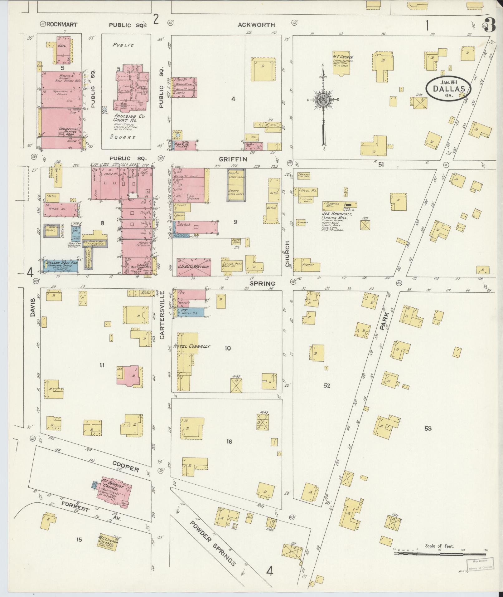 Sanborn Fire Insurance Map from Dallas, Paulding County, Georgia (1911), Sheet #0003 - Complete Map Set gallery image, historic Sanborn map, vintage wall art, Georgia Georgia