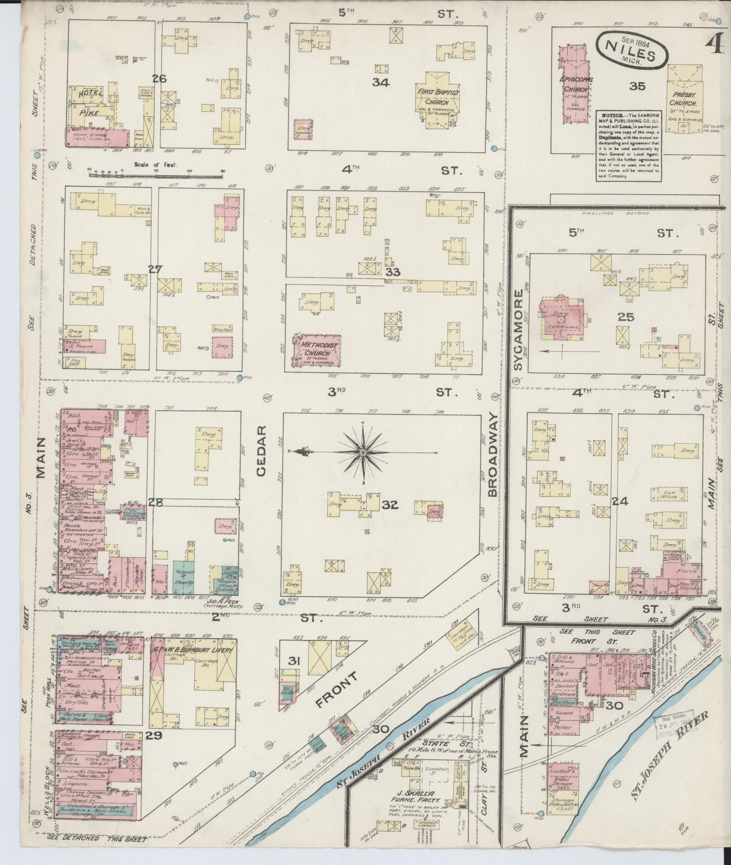 Sanborn Fire Insurance Map from Niles, Berrien County, Michigan (1884), Sheet #0004 - Complete Map Set gallery image, historic Sanborn map, vintage wall art, Michigan Michigan