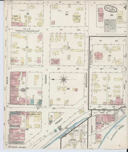 Sanborn Fire Insurance Map from Niles, Berrien County, Michigan (1884), Sheet #0004 - Complete Map Set gallery image, historic Sanborn map, vintage wall art, Michigan Michigan