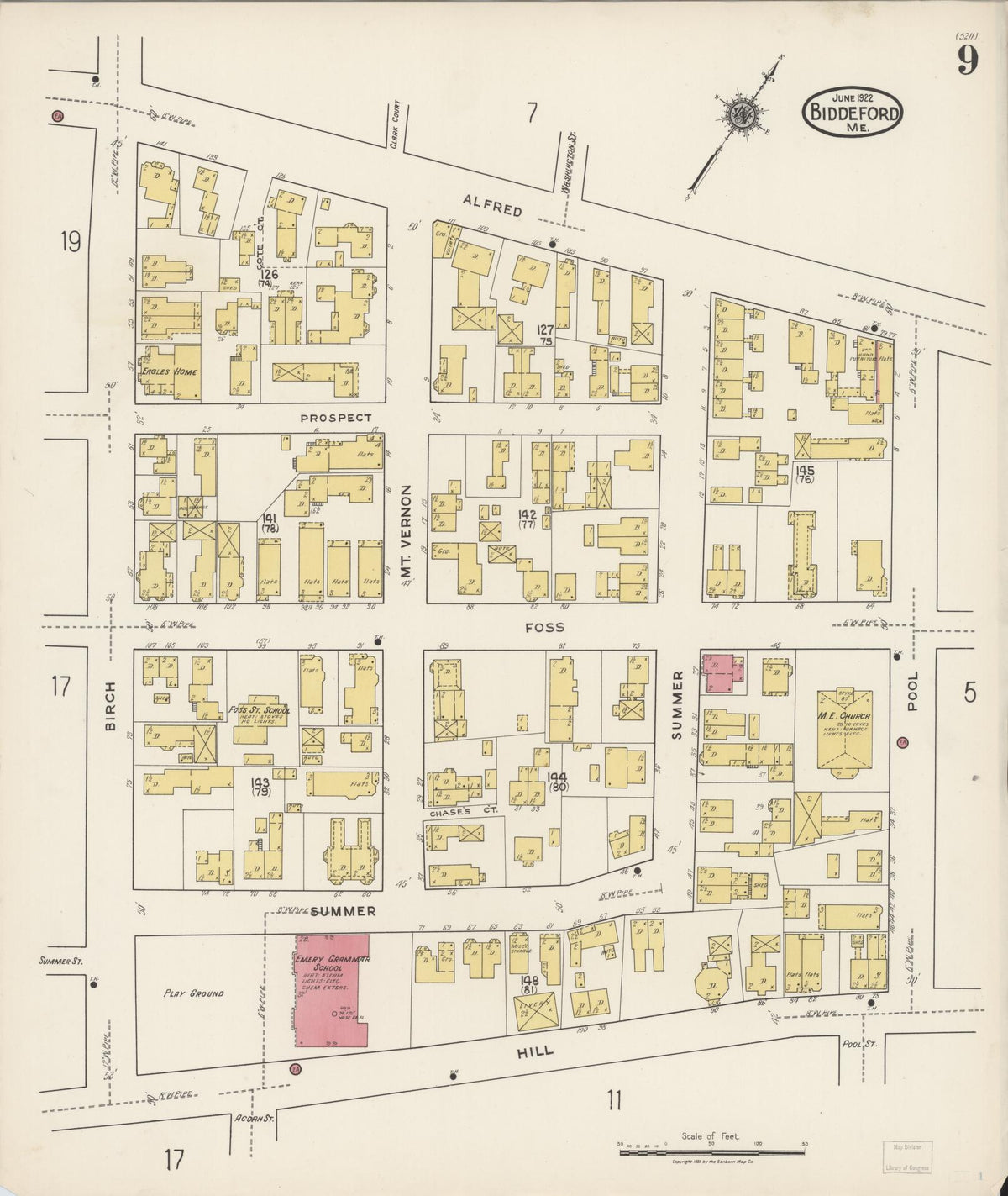Sanborn Fire Insurance Map from Biddeford, York County, Maine (1922), Sheet #0009 - Historic Sanborn Fire Insurance Map Print, vintage old map wall art, antique decor, genealogy gift, Maine Maine map