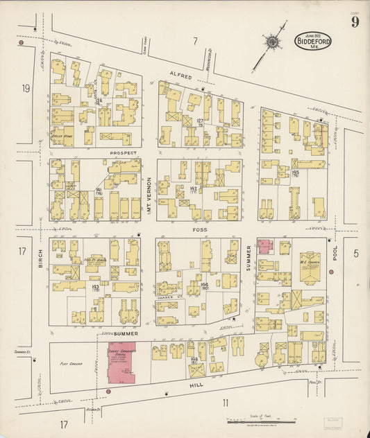Sanborn Fire Insurance Map from Biddeford, York County, Maine (1922), Sheet #0009 - Historic Sanborn Fire Insurance Map Print, vintage old map wall art, antique decor, genealogy gift, Maine Maine map