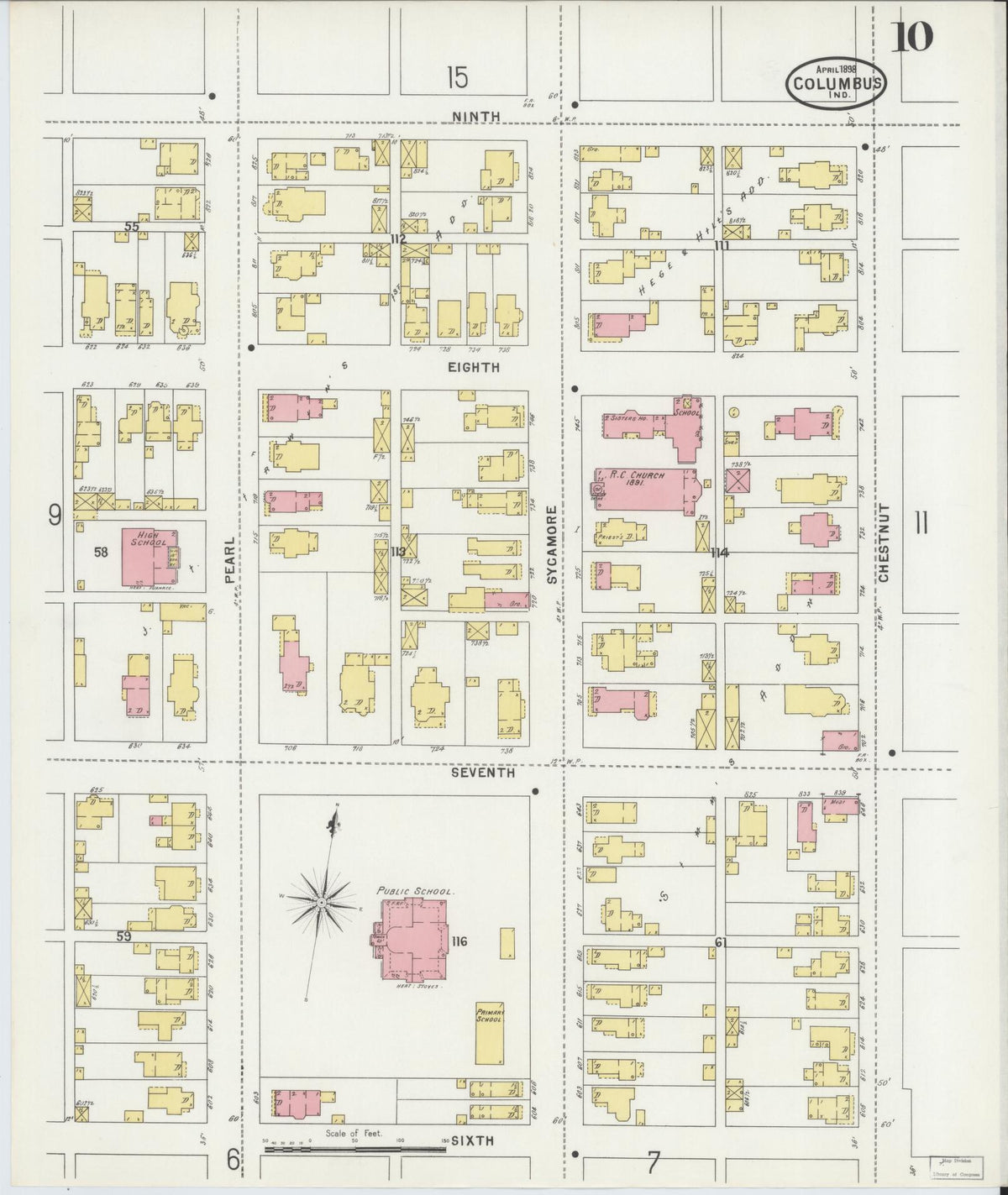 Sanborn Fire Insurance Map from Columbus, Bartholomew County, Indiana (1898), Sheet #0010 - Historic Sanborn Fire Insurance Map Print, vintage old map wall art, antique decor, genealogy gift, Indiana Indiana map