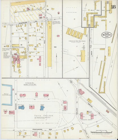 Sanborn Fire Insurance Map from Medford, Middlesex County, Massachusetts (1903), Sheet #0018 - Historic Sanborn Fire Insurance Map Print, vintage old map wall art, antique decor, genealogy gift, Massachusetts Massachusetts map