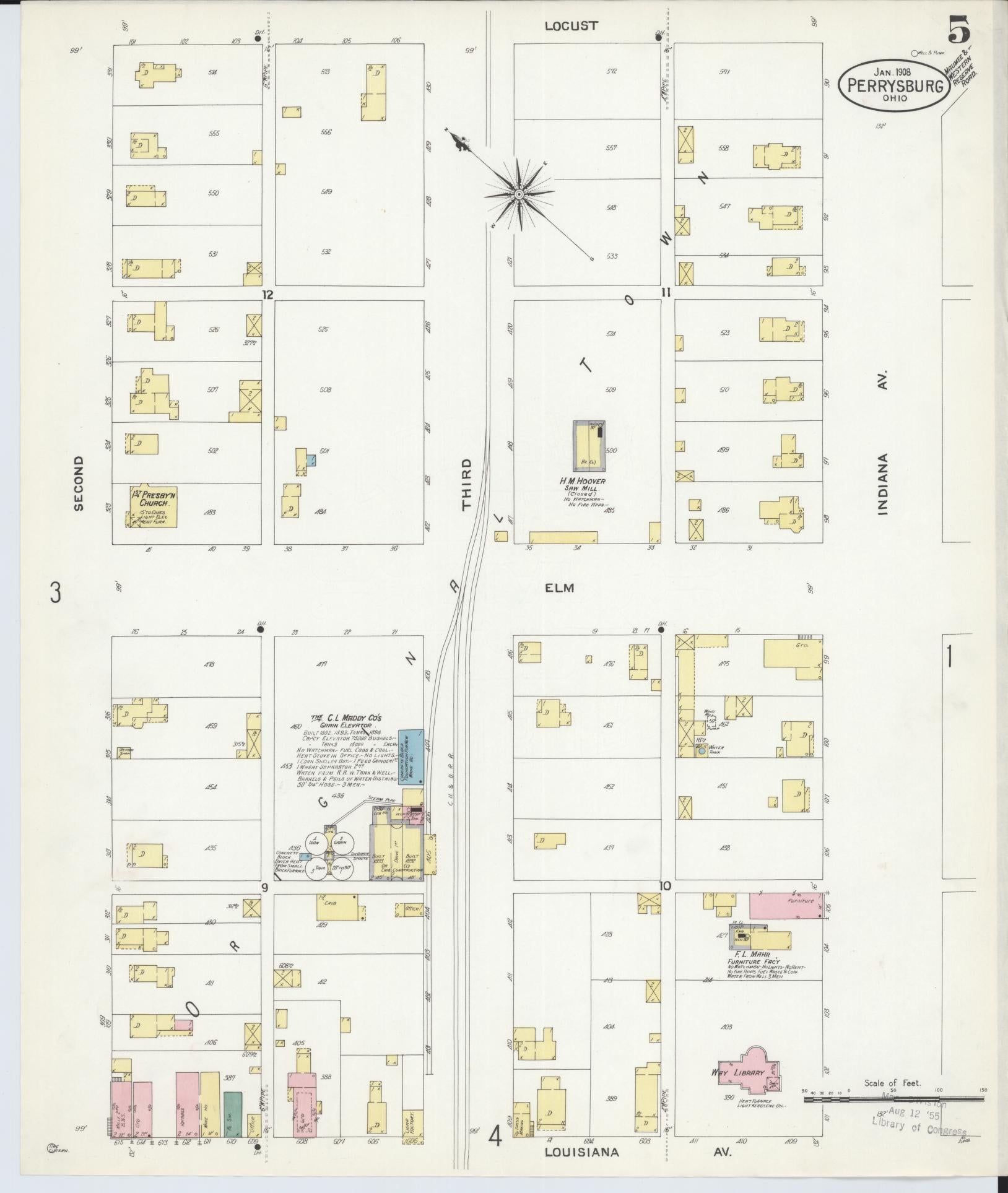 Sanborn Fire Insurance Map from Perrysburg, Wood County, Ohio (1908), Sheet #0005 - Complete Map Set gallery image, historic Sanborn map, vintage wall art, Ohio Ohio