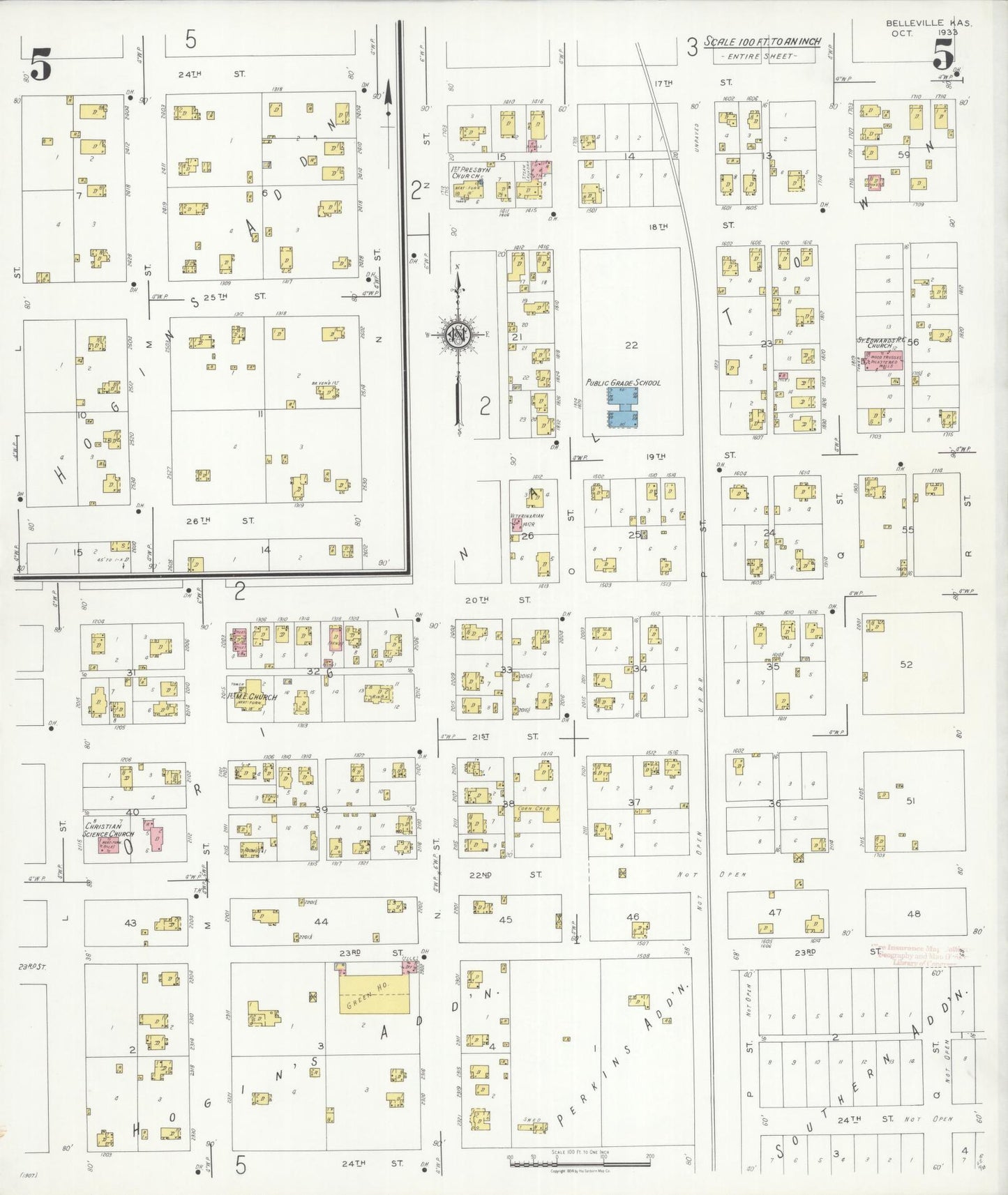 Sanborn Fire Insurance Map from Belleville, Republic County, Kansas (1933), Sheet #0005 - Complete Map Set gallery image, historic Sanborn map, vintage wall art, Kansas Kansas