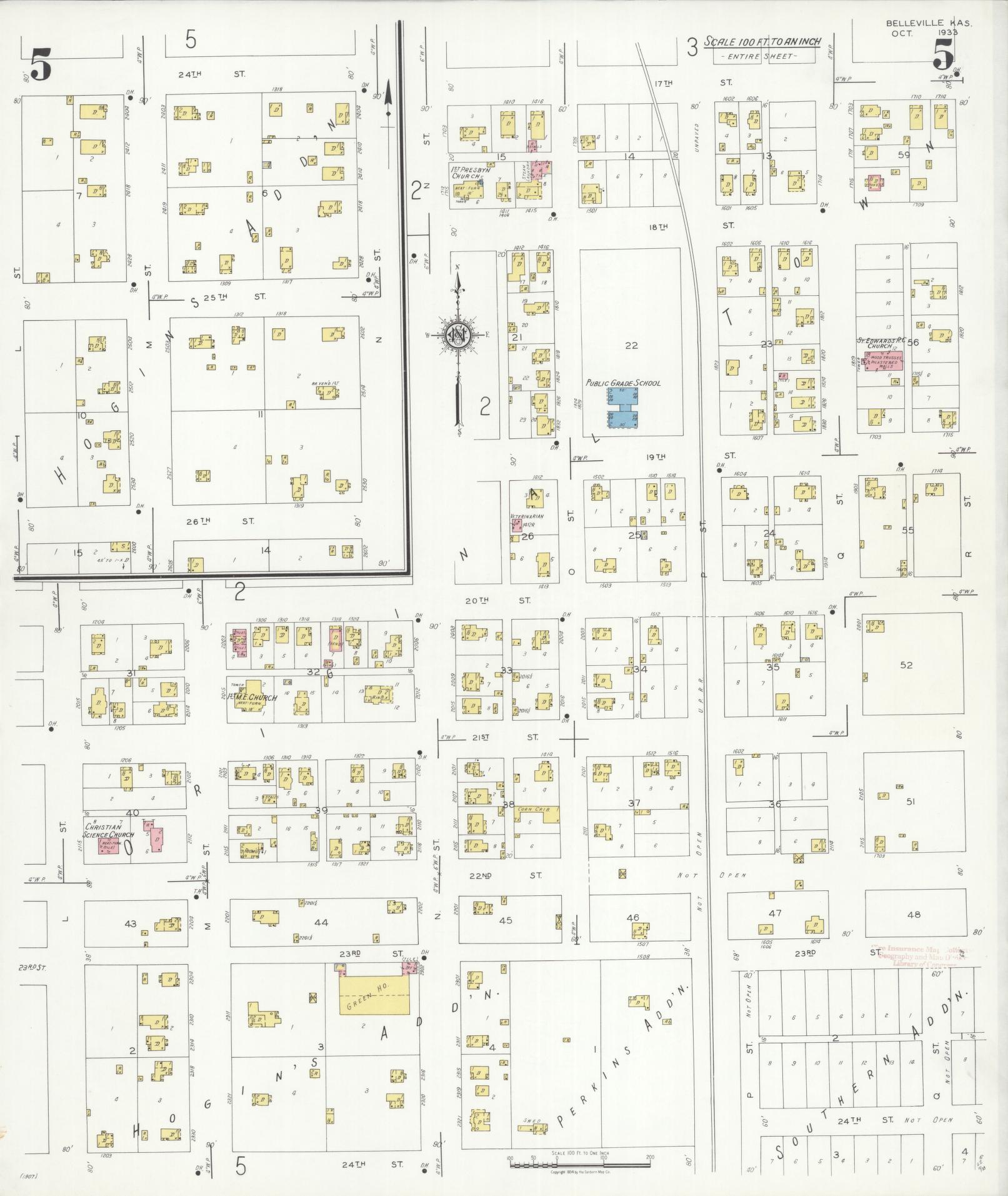 Sanborn Fire Insurance Map from Belleville, Republic County, Kansas (1933), Sheet #0005 - Complete Map Set gallery image, historic Sanborn map, vintage wall art, Kansas Kansas