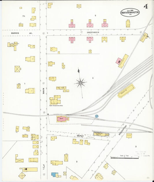 Sanborn Fire Insurance Map from North Bennington, Bennington County, Vermont (1906), Sheet #0004 - Historic Sanborn Fire Insurance Map Print, vintage old map wall art, antique decor, genealogy gift, Vermont Vermont map