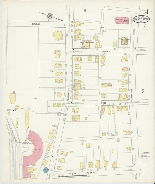 Sanborn Fire Insurance Map from Jersey Shore, Lycoming County, Pennsylvania (1913), Sheet #0004 - Historic Sanborn Fire Insurance Map Print, vintage old map wall art, antique decor, genealogy gift, Pennsylvania Pennsylvania map