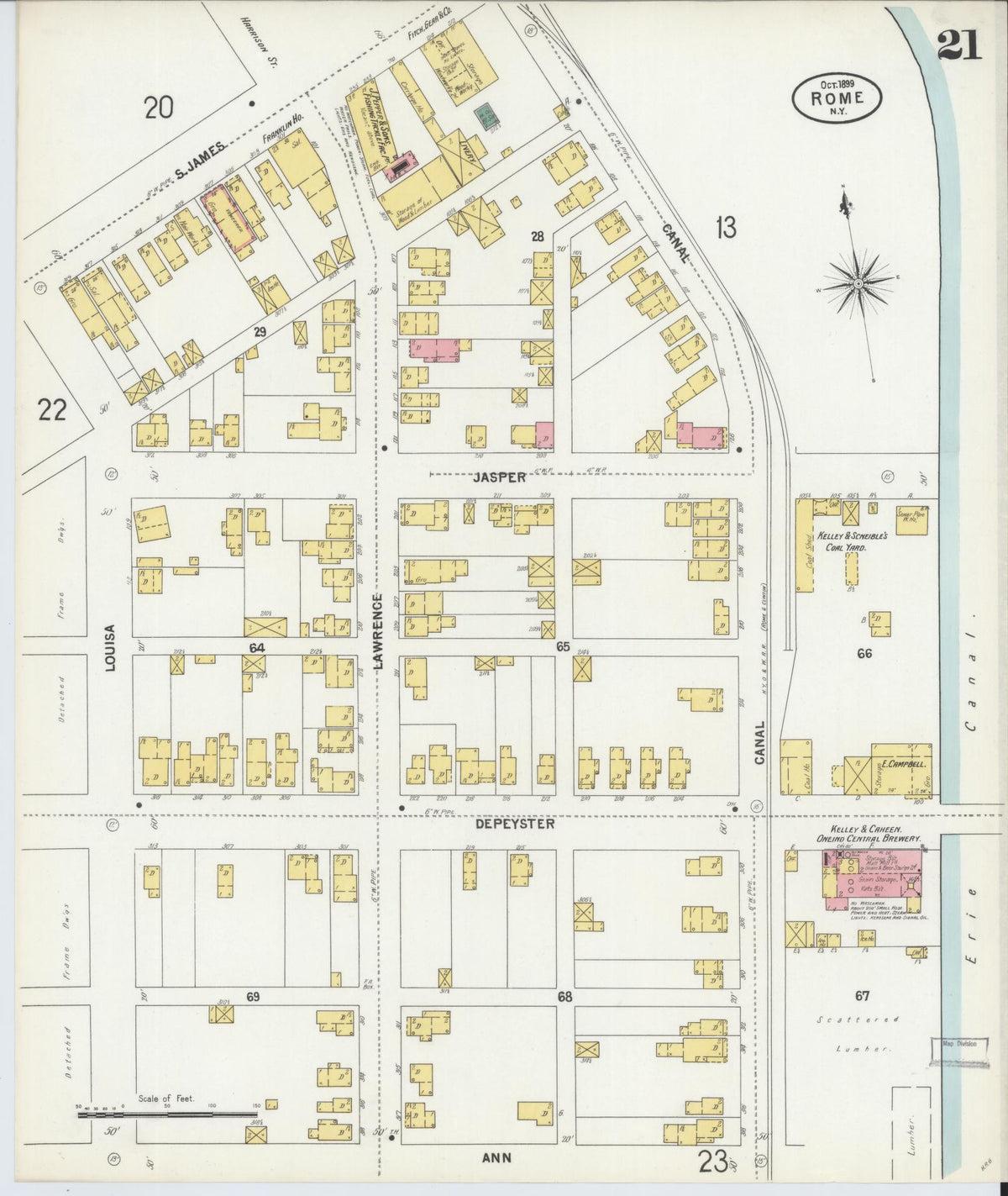 Sanborn Fire Insurance Map from Rome, Oneida County, New York (1899), Sheet #0021 - Complete Map Set gallery image, historic Sanborn map, vintage wall art, New York New York